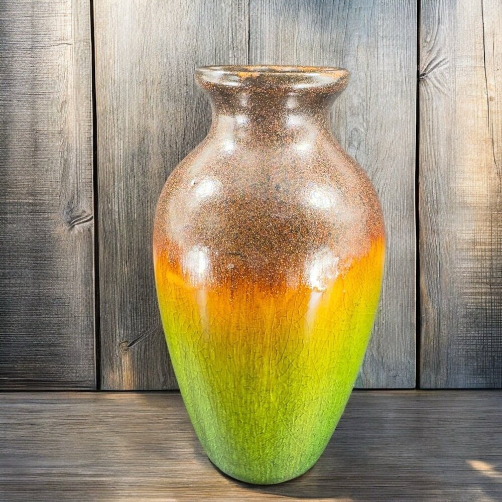 Bombay Ceramic Vase Vessel With‎ Shiny Crystalline Glaze Multicolor Pottery Vase